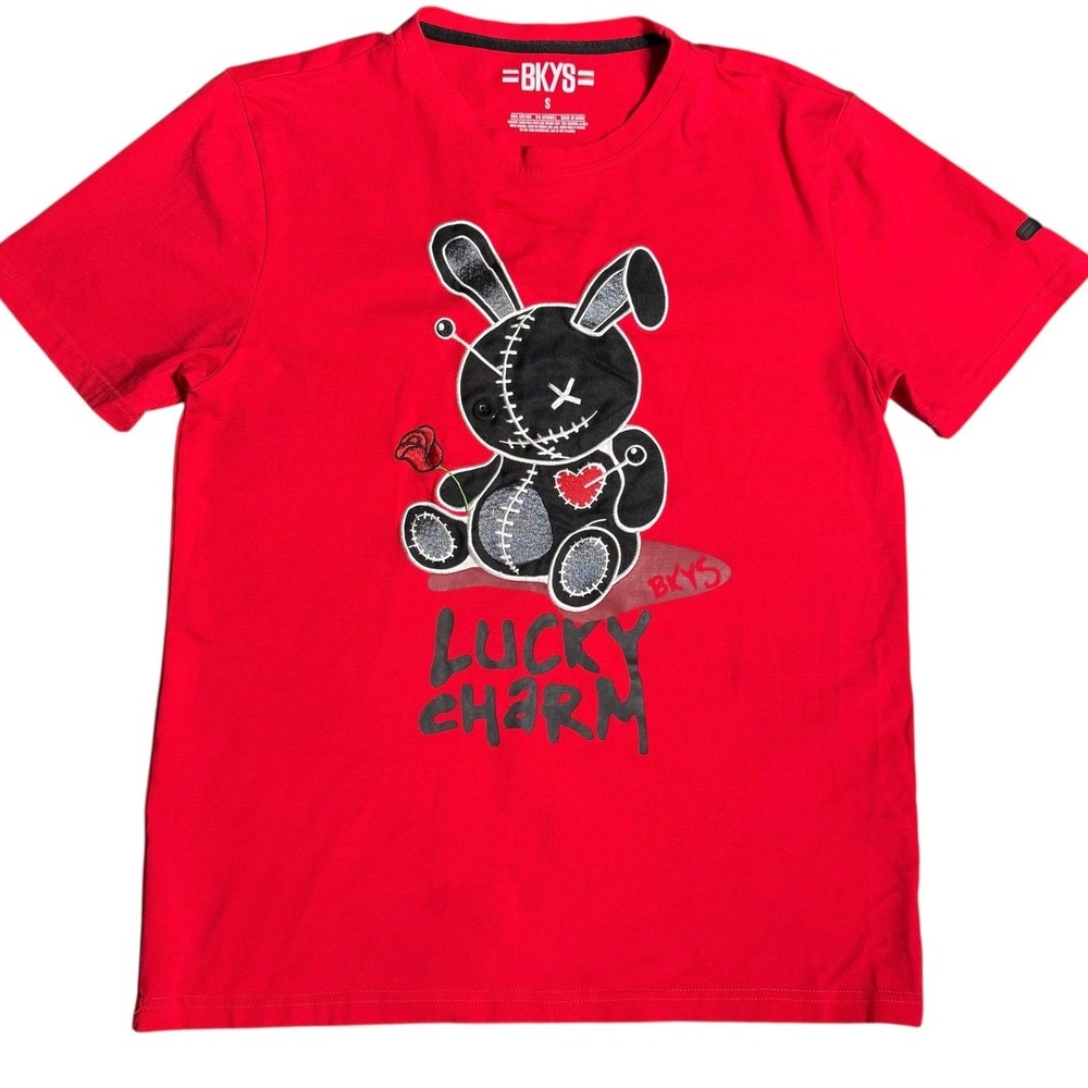 BKYS Mens Red Lucky Charm Voodoo Bunny Graphic T-Shirt Short Sleeve Small
